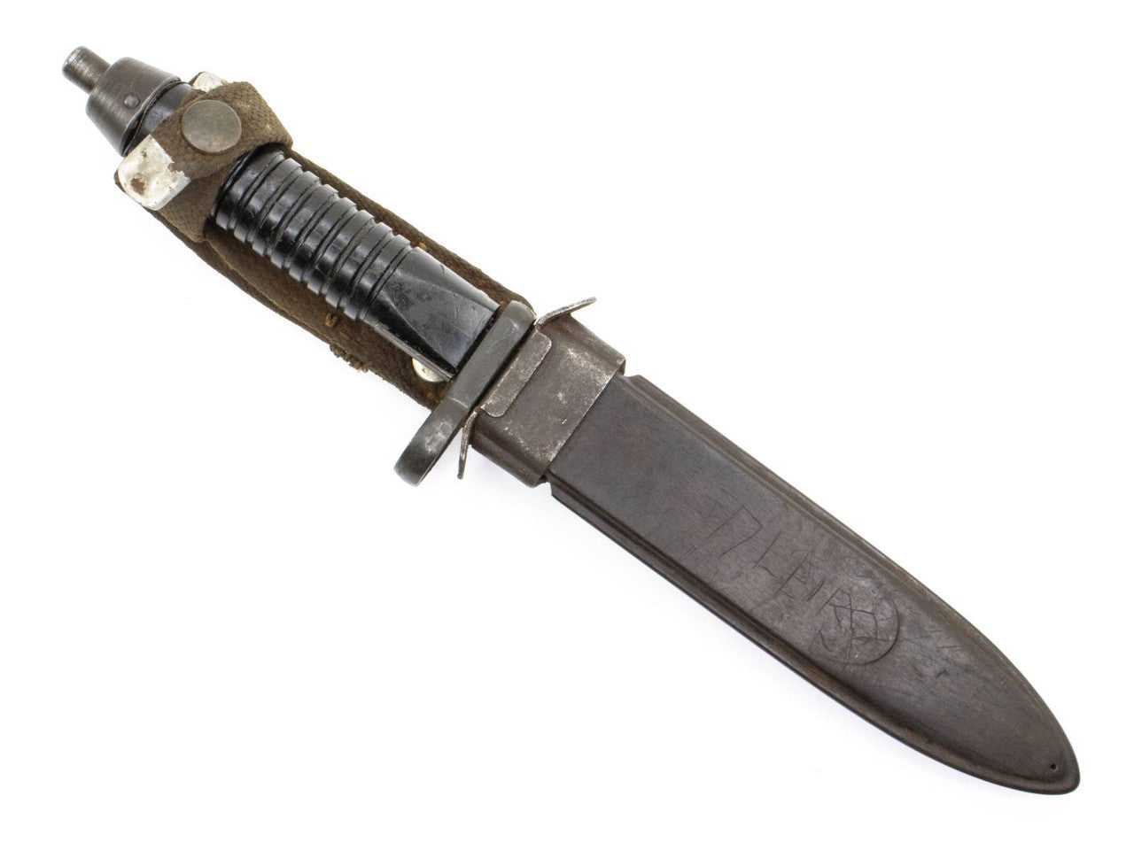 G3 Bayonet and Scabbard - 12 Groove Early Straight Handle - Fair - Cracked, Chipped, etc.