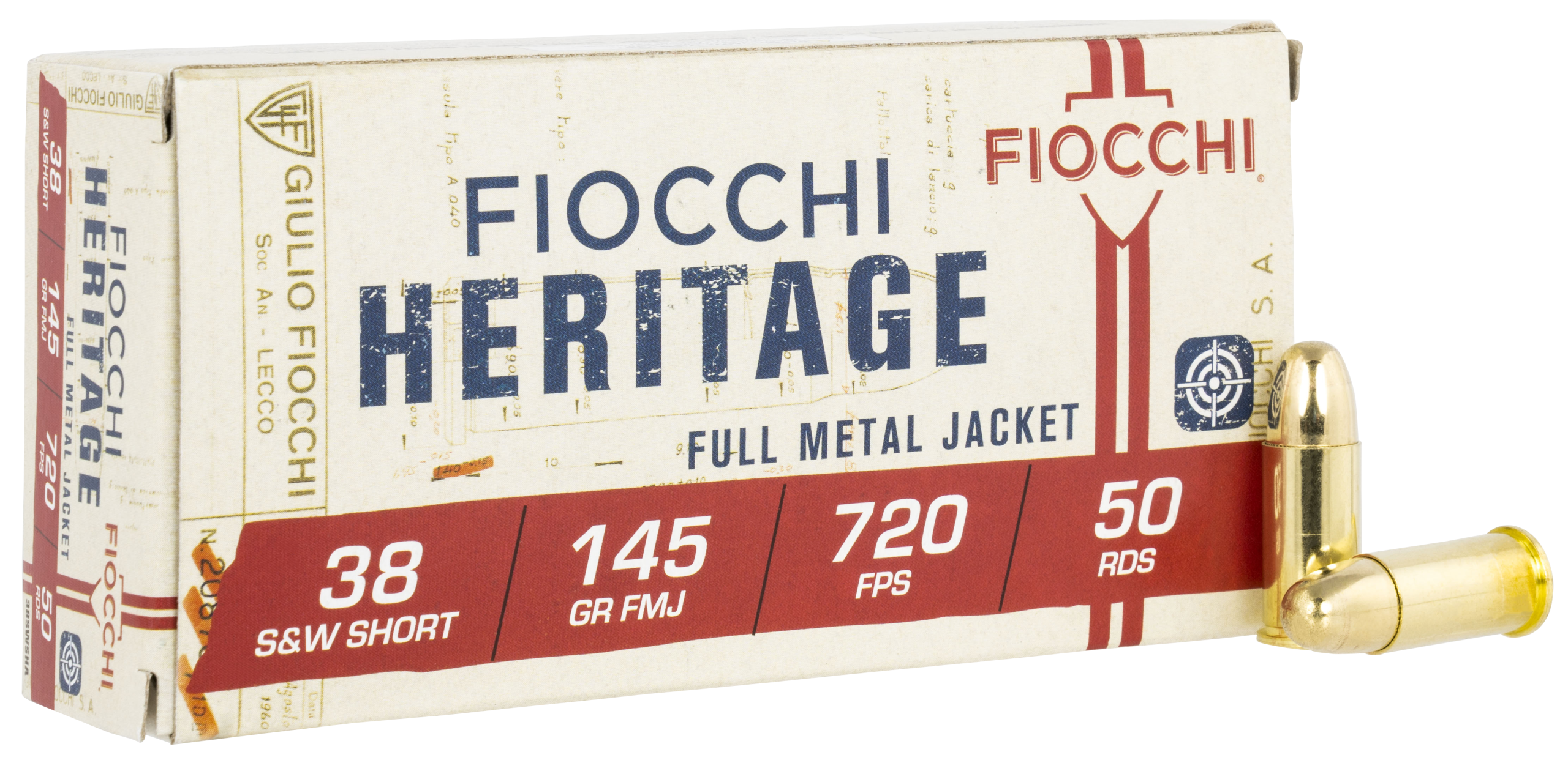 Fiocchi Heritage 38 S&W Short 145gr FMJ 50-Rd Box/1000-Rd Case - Box or Case