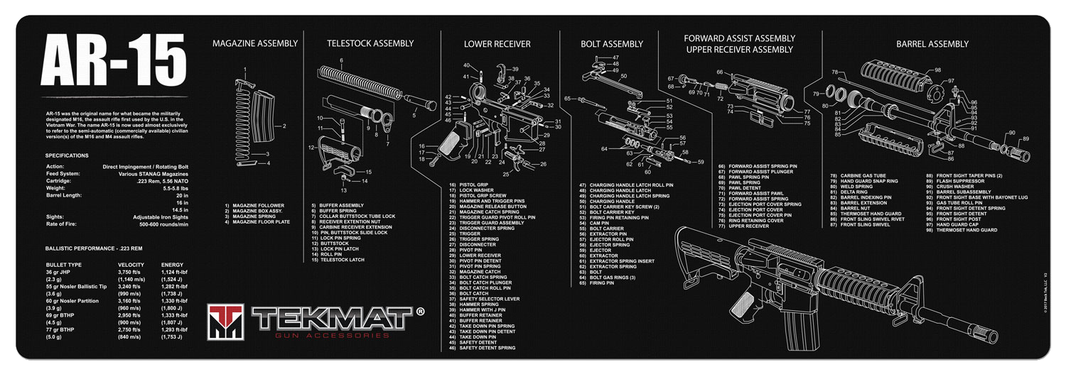 TekMat TEKR36AR15 Original AR-15 Cleaning Mat 12 x 36 Black/White