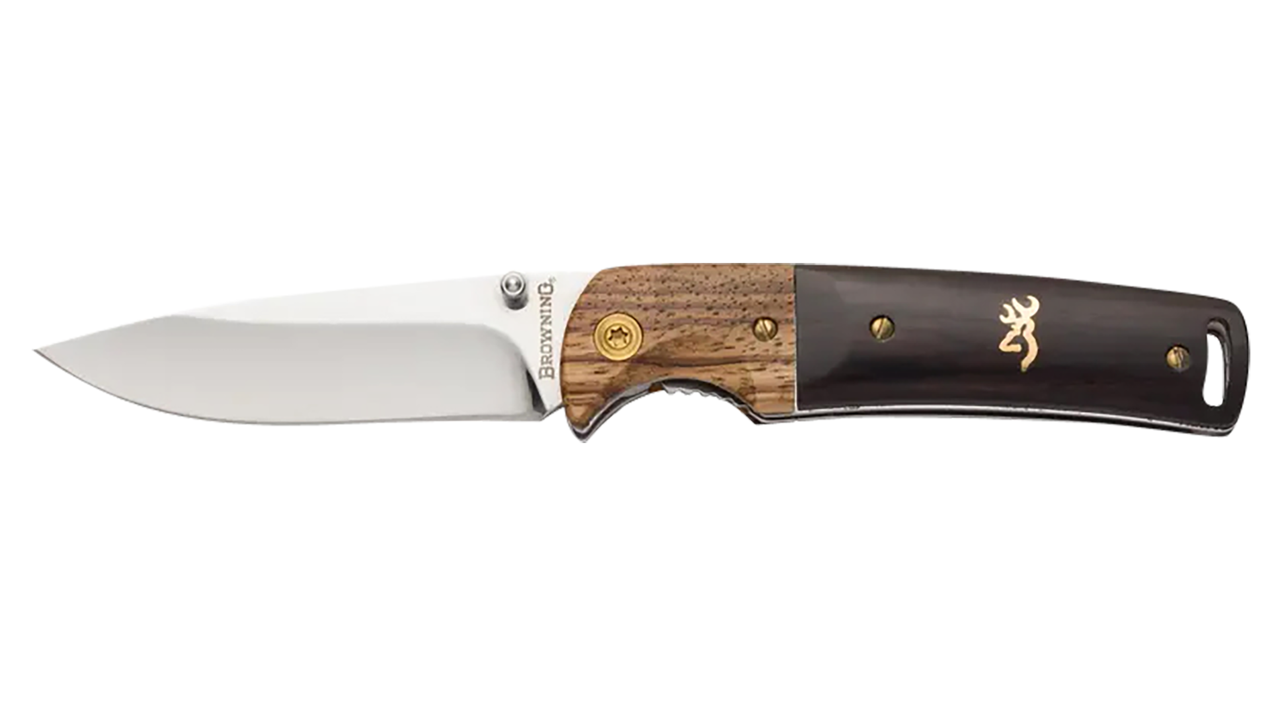 Browning Buckmark Hunter 3" Folding Drop Point Plain Mirror 8Cr14MoV SS Black/Natural Hardwood Handle