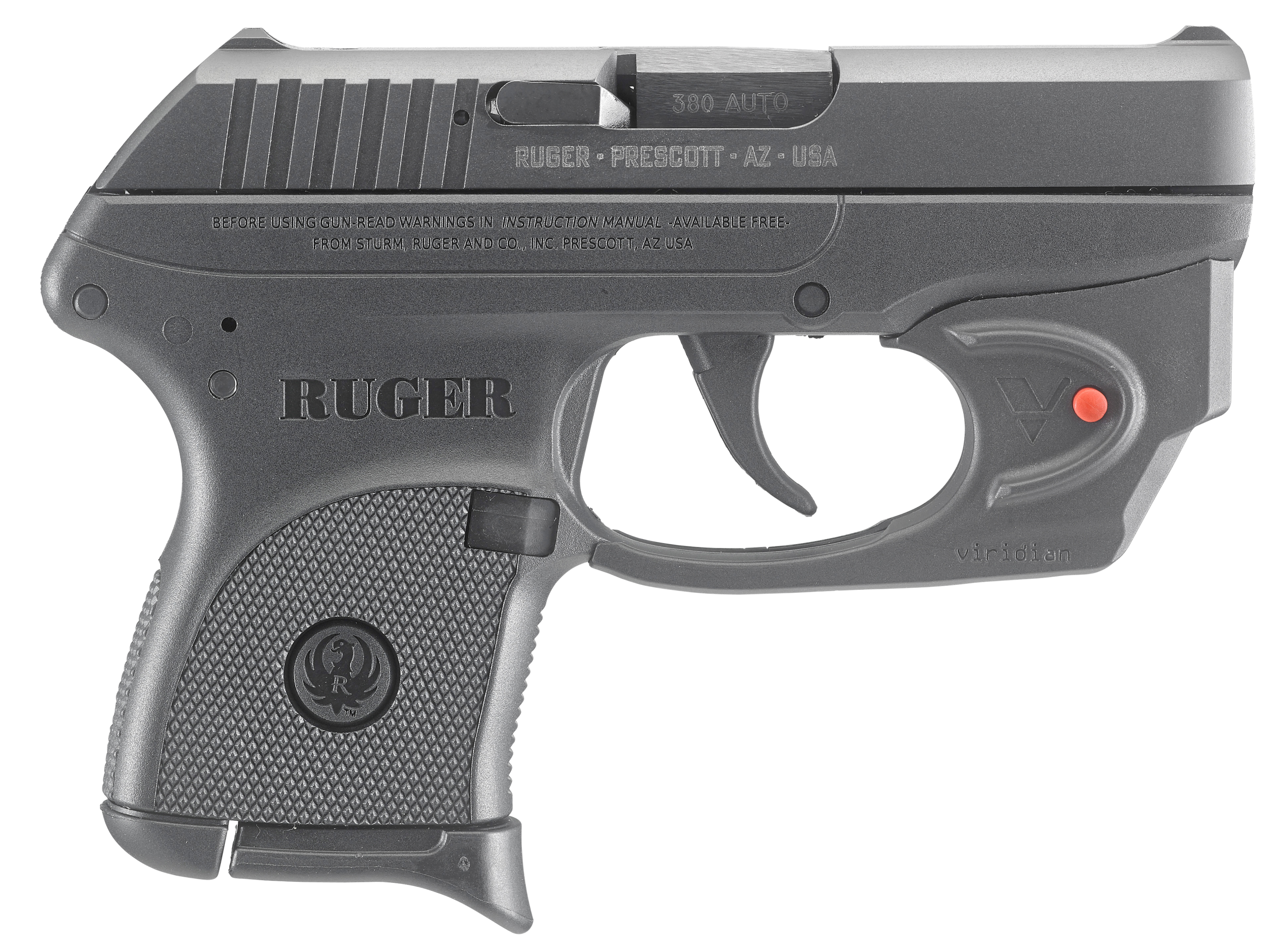 Ruger 3752 LCP w/Laser 380 ACP 2.75" 6+1 Semi-Auto Pistol - Viridian E-Series Red Laser