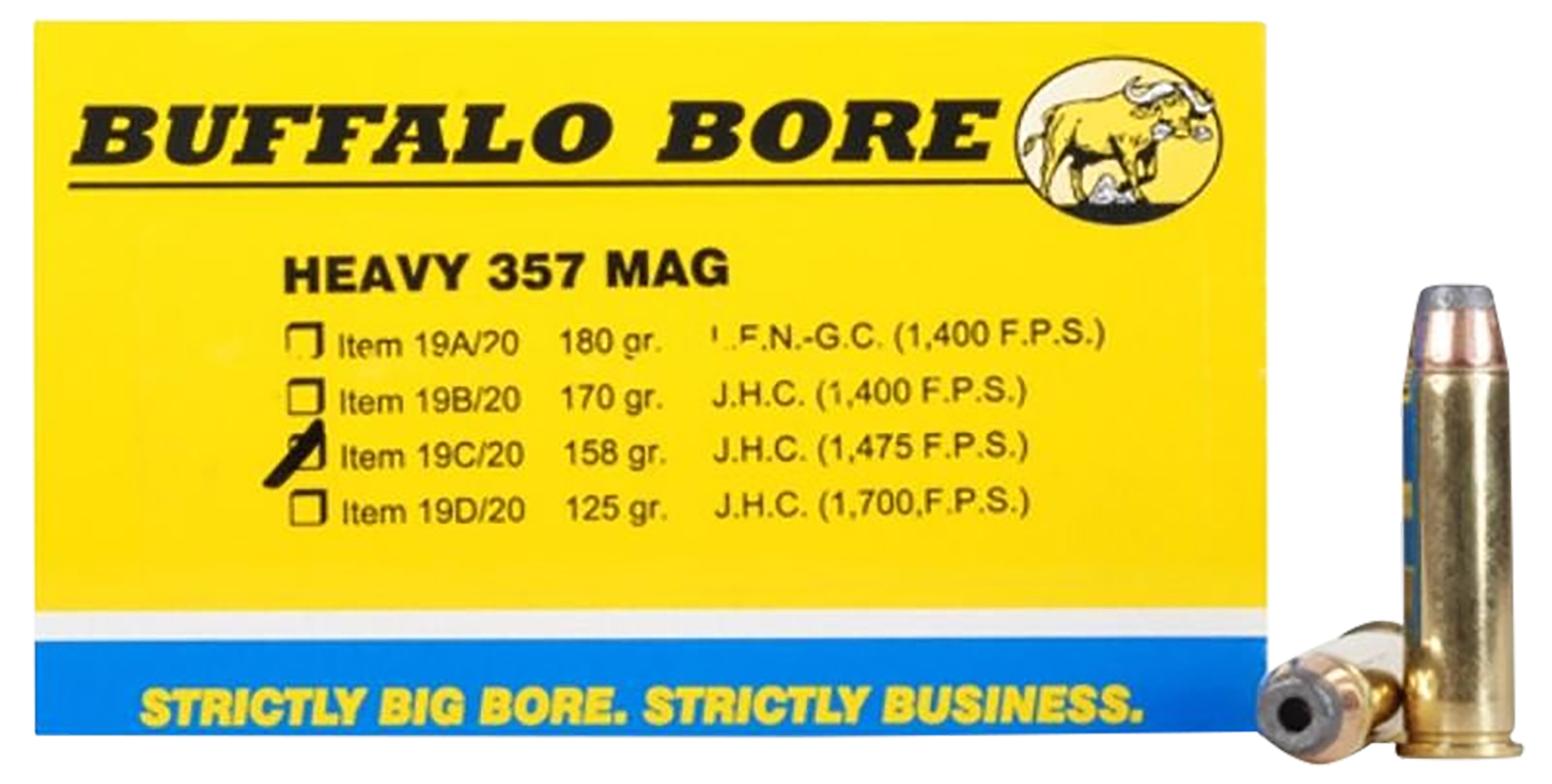 Buffalo Bore Ammunition 19C/20 Heavy Strictly Business 357 Mag 158gr Jacketed Hollow Point - Box or Case