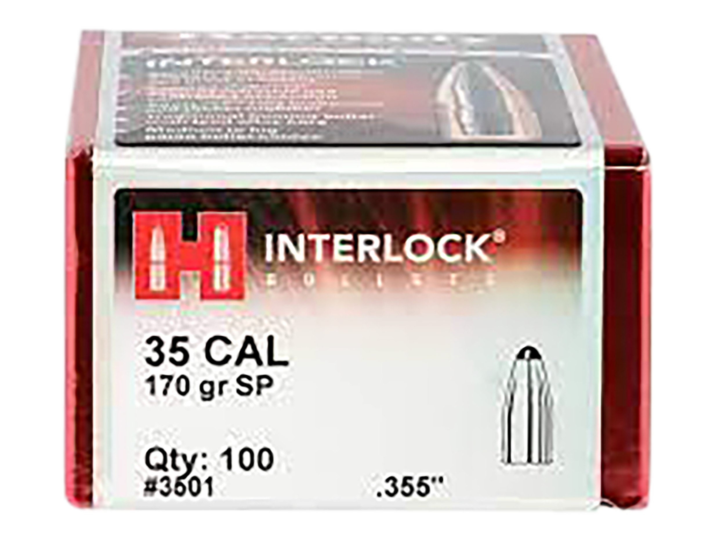 Hornady InterLock 35 Cal .355 170gr Spire Point Reloading Bullets - 100/Box