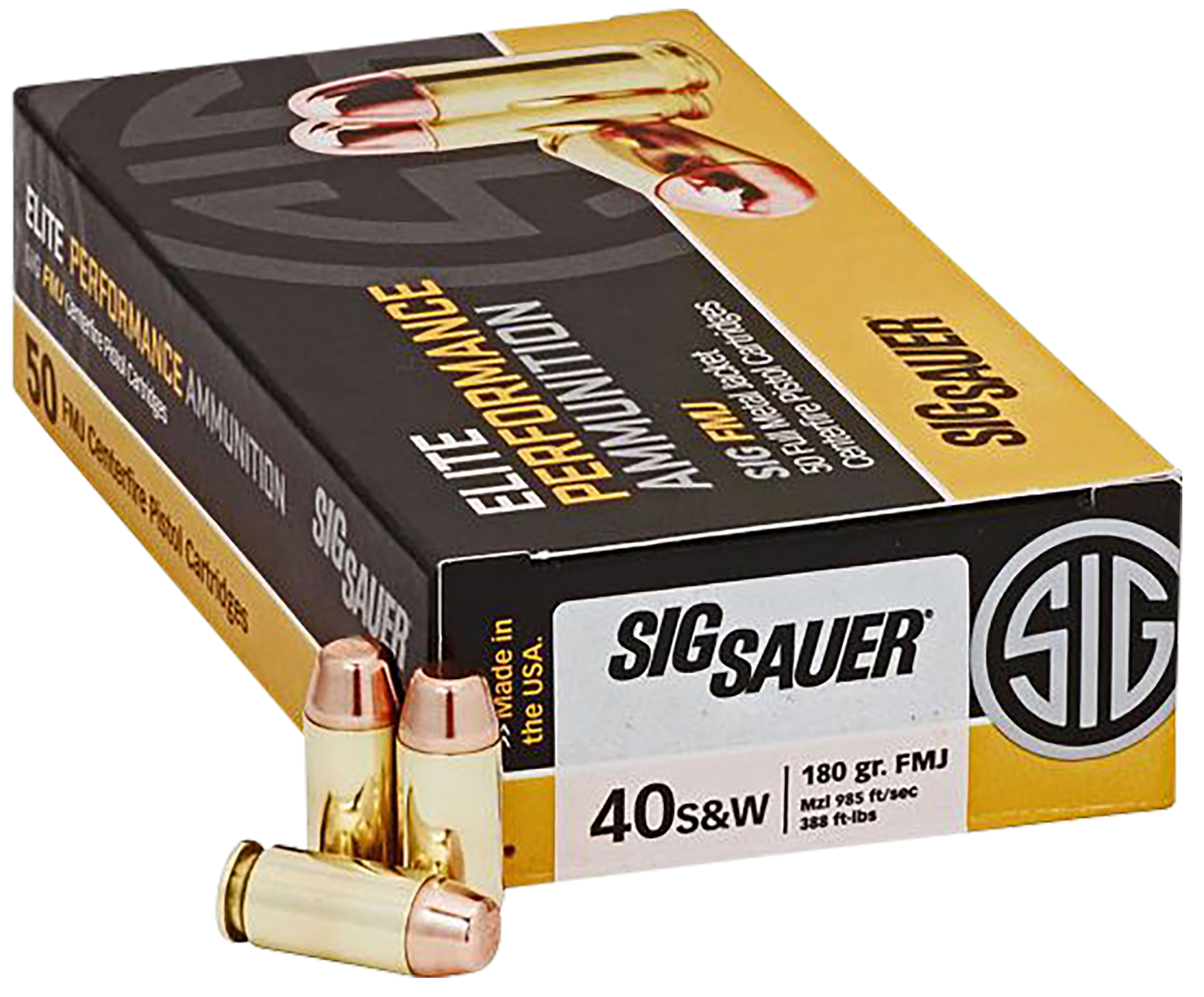 Sig Sauer E40SB250 Elite Ball 40 S&W 180gr Full Metal Jacket (FMJ) 50 Bx/20 Cs - Box or Case