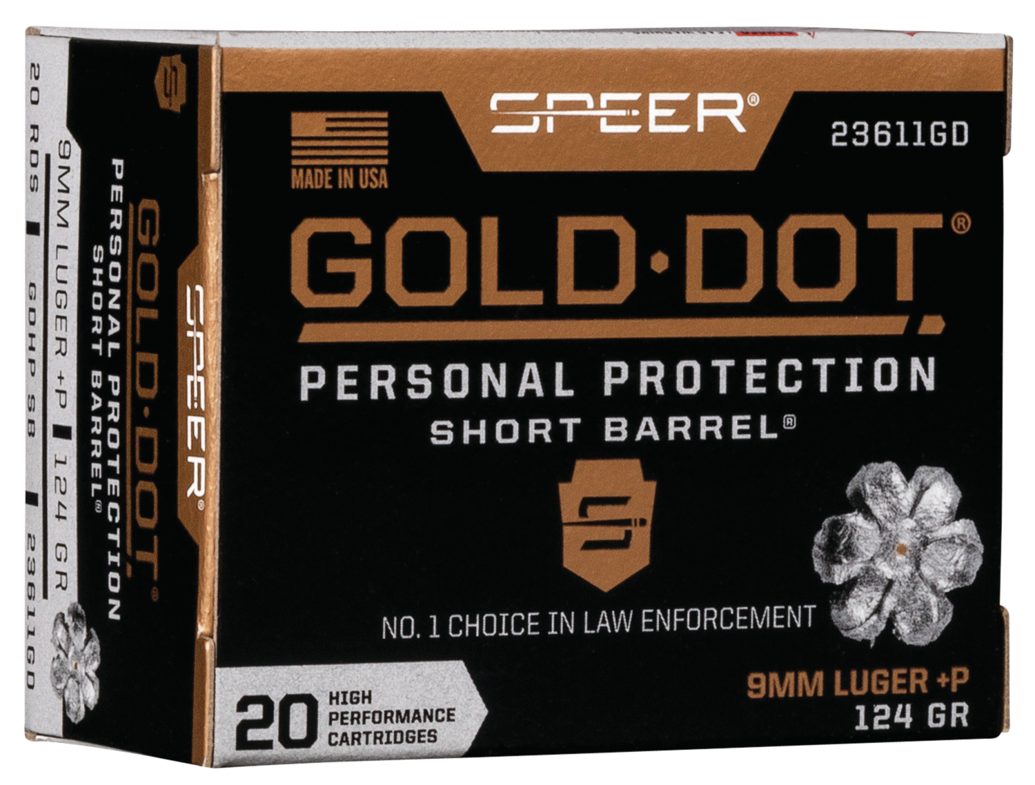 Speer Ammo Gold Dot Personal Protection Short Barrel 9mm Luger +P 124 gr Hollow Point - Box or Case