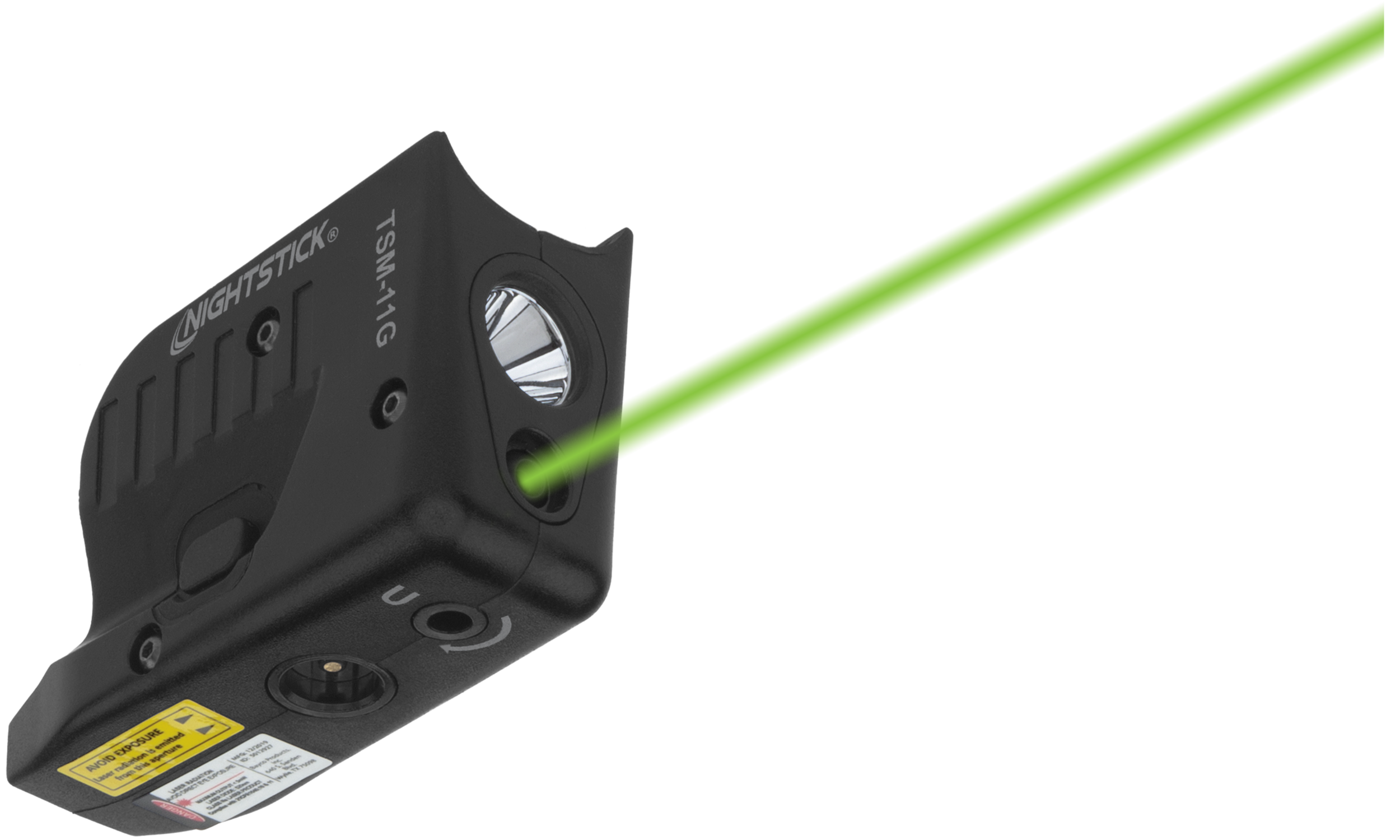 Nightstick TSM11G Subcompact Weapon-Mounted Light w/Green Laser 150 Lumens White LED Black Polymer - Glock 42/43/43X/48