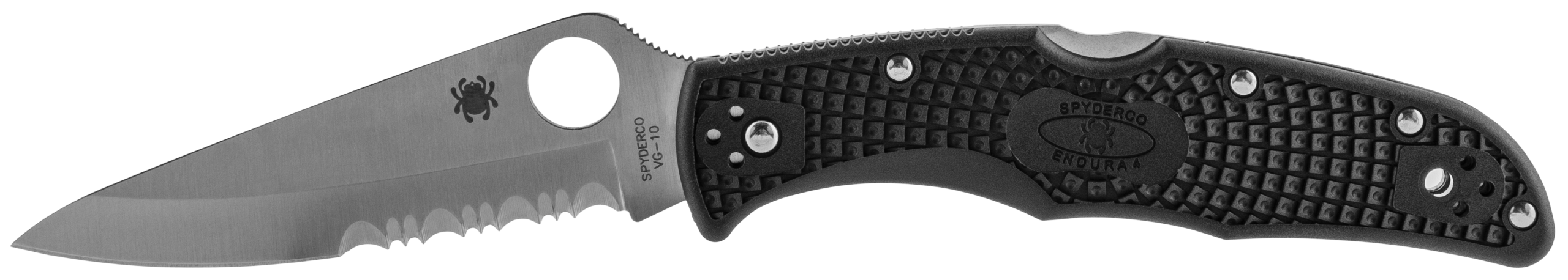 Spyderco C10PSBK Endura 4 Lightweight 3.75" VG-10 Drop Point Part Serrated FRN Black Handle Folding Knife