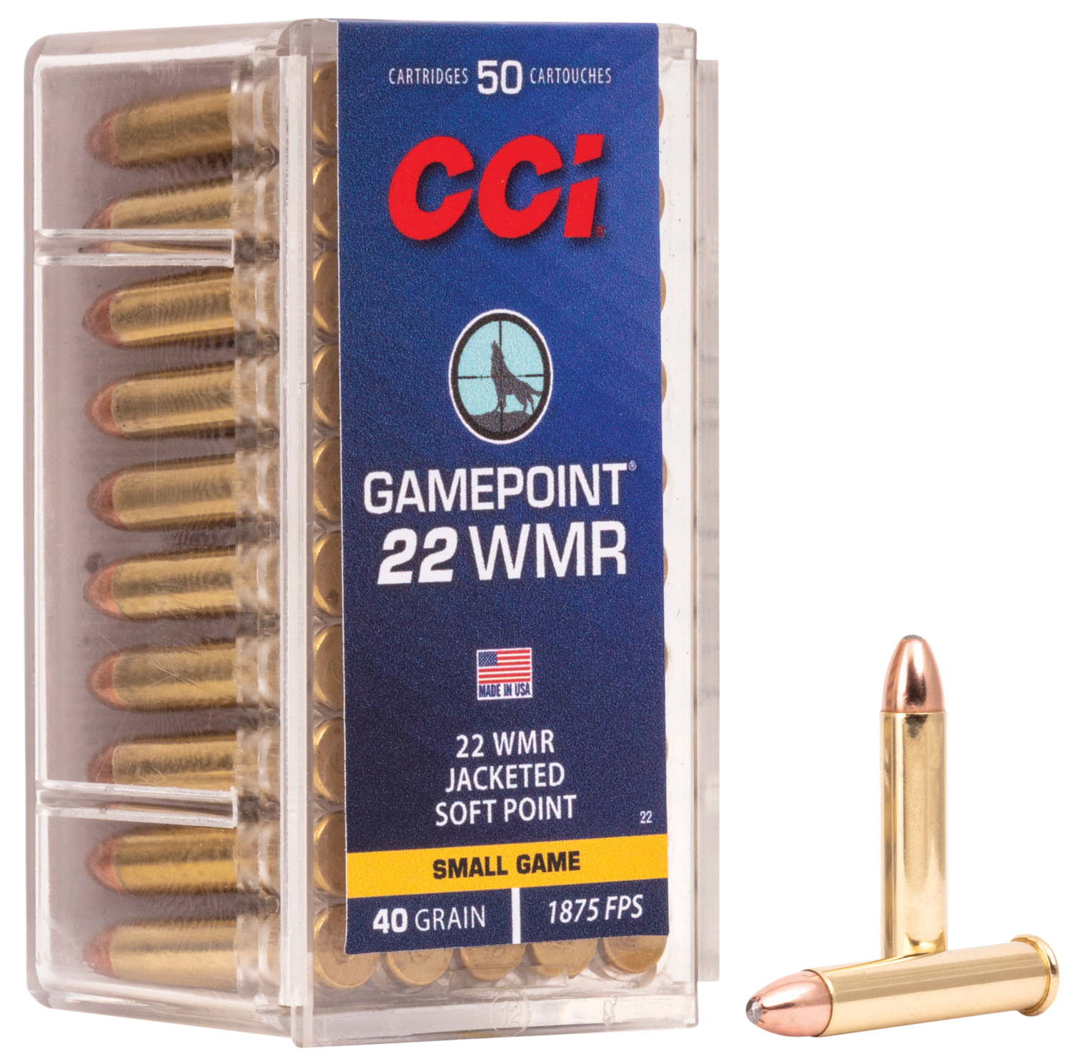 CCI 0022 GamePoint 22 WMR 40 gr Jacketed Soft Point 50 Bx/40 Cs - Box or Case