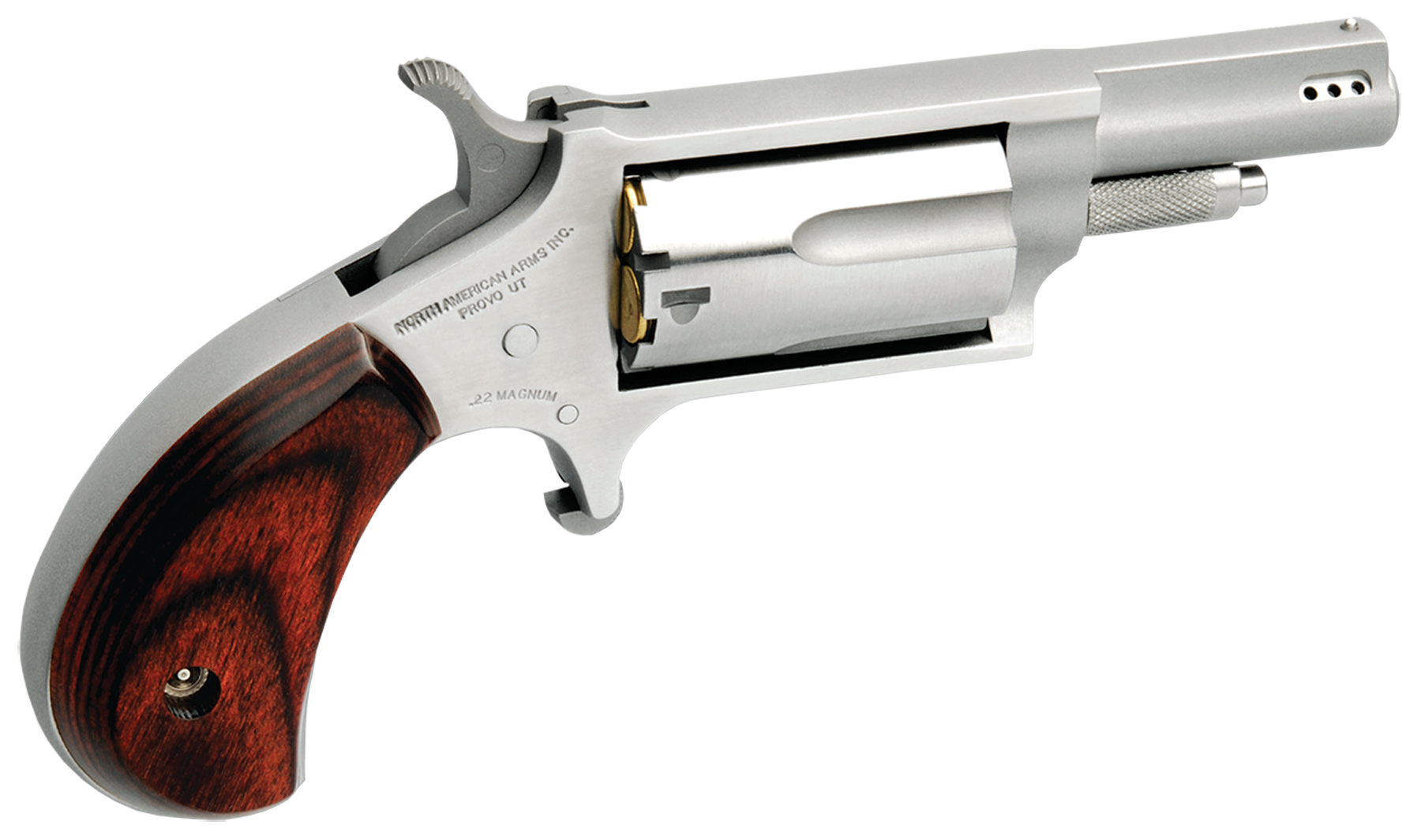 North American Arms 22MP Mini-Revolver 22 WMR 5-Shot 1.63" Ported Stainless Barrel Rosewood Birdshead Grip