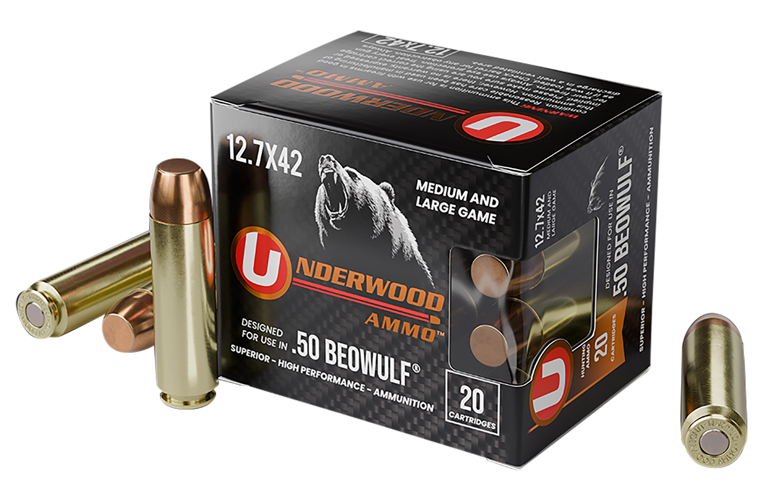 Underwood Ammo 50 Beowulf 350gr Full Metal Jacket Flat Nose 20rd - Box or Case