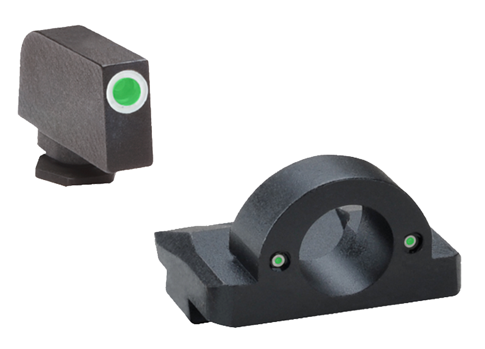 AmeriGlo GL125 Ghost Ring Night Sight Set for Glock Gen 1-4 9mm/.40/.380, Gen 5 10mm/.45 - Green Tritium White Outline Front / Green Tritium Rear