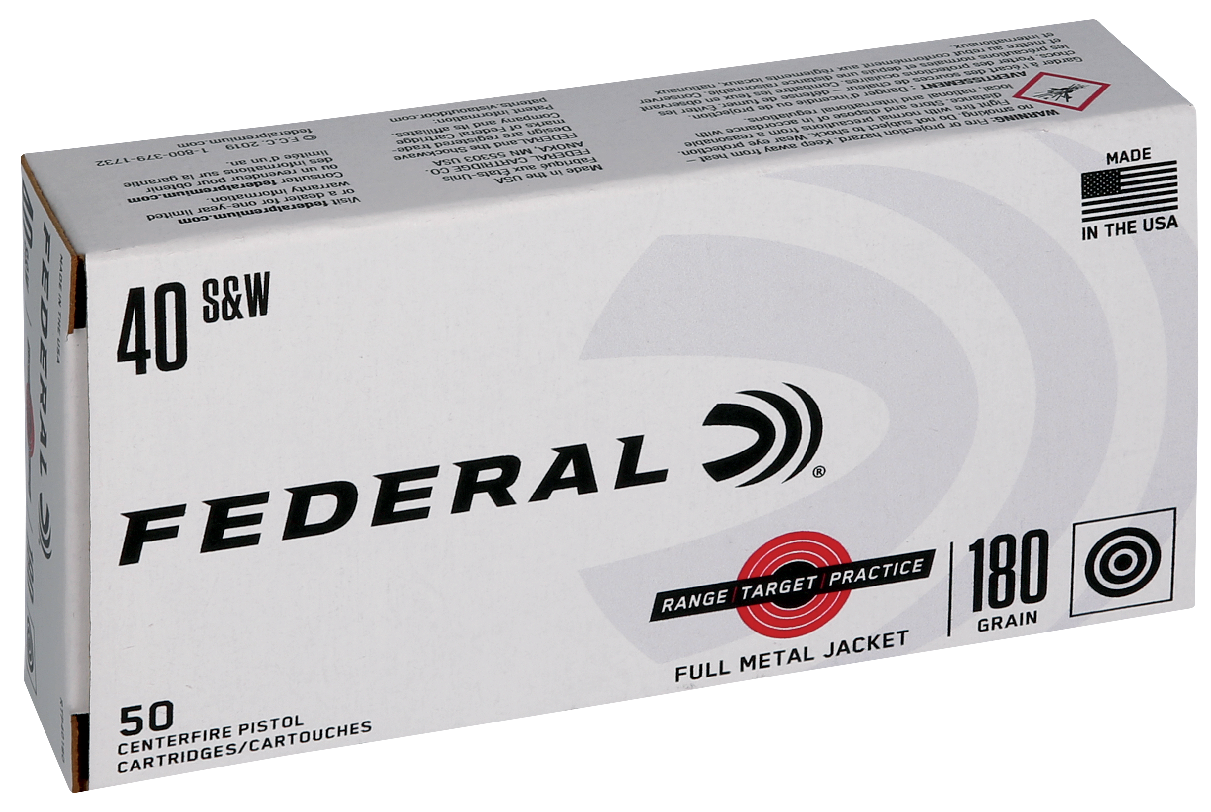Federal Range & Target 40 S&W 180gr FMJ 50 Rd - Box or Case