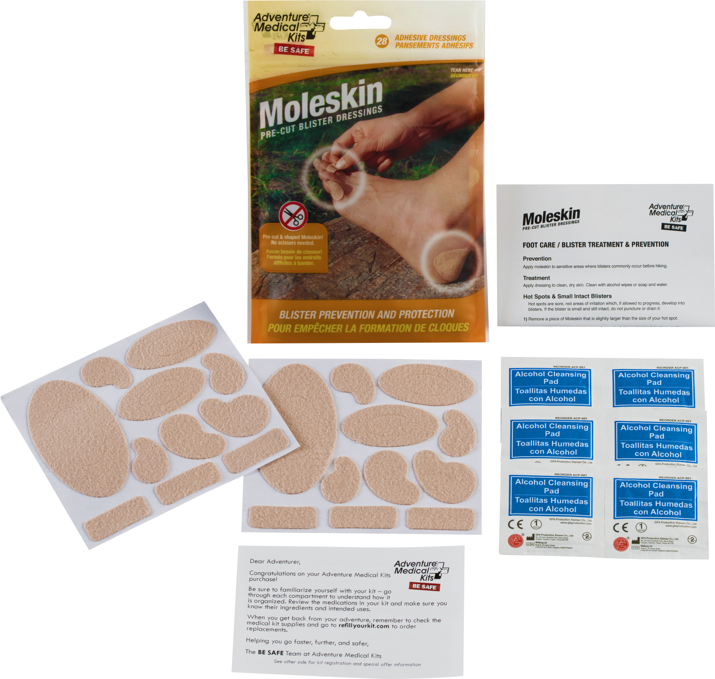 Adventure Medical Kits Moleskin Pre-Cut & Shaped Blister Prevention 22 Shapes