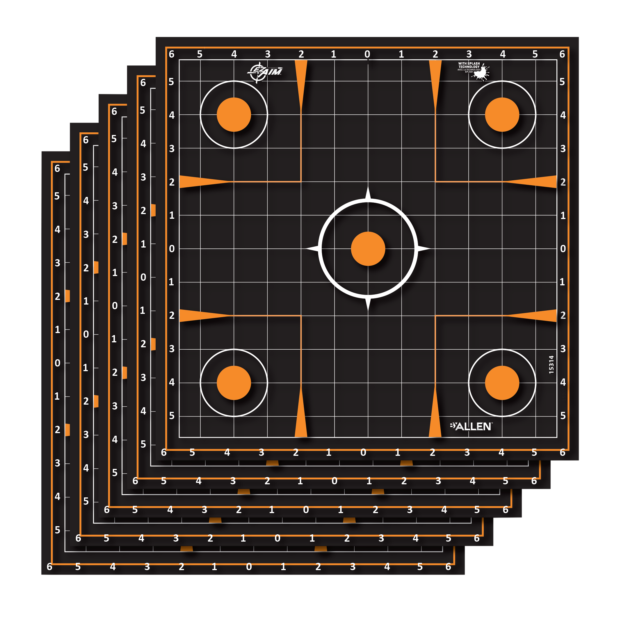 EZ-Aim 15314 Splash Reactive Sight-In Grid Self-Adhesive Paper Target 12" 5-Pack - Black/Orange