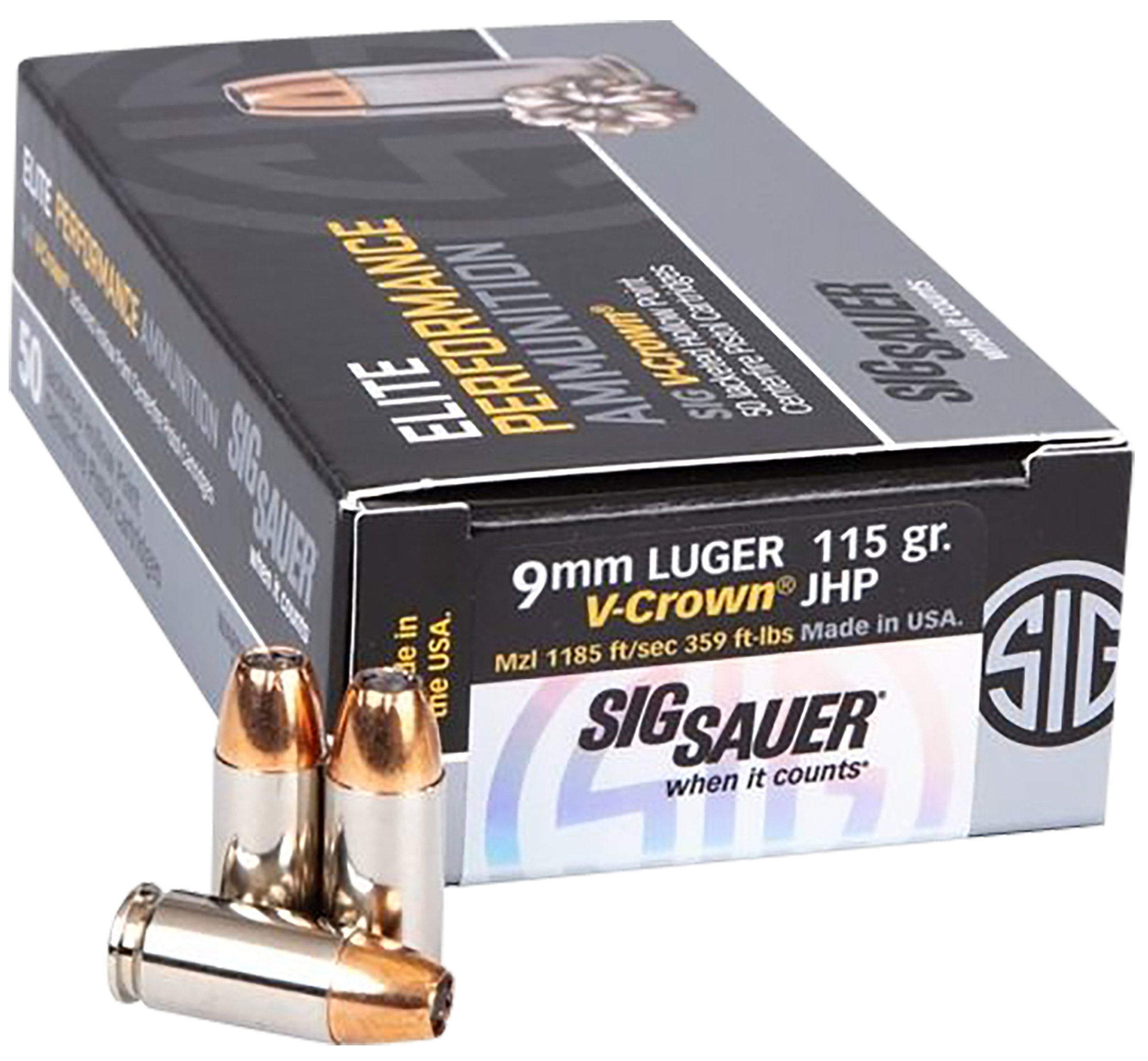 Sig Sauer Match Elite Competition V-Crown 9mm Luger 115gr JHP 50 Rd - Box or Case
