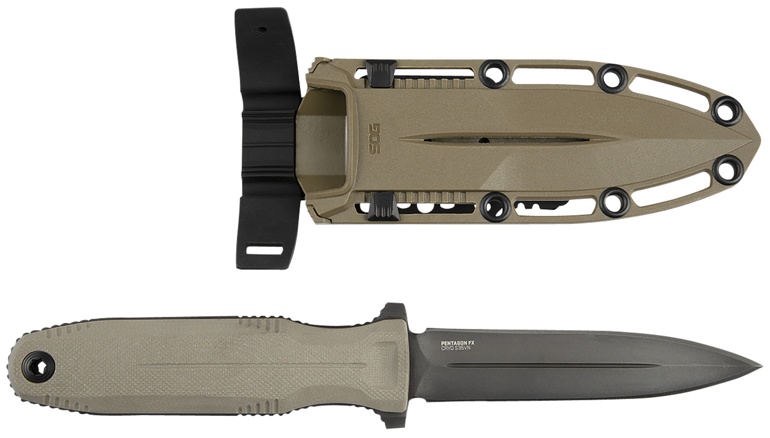 S.O.G Pentagon FX 4.77" Fixed Double Edge Spear Point S35VN TiNi Blade FDE G10 Handle
