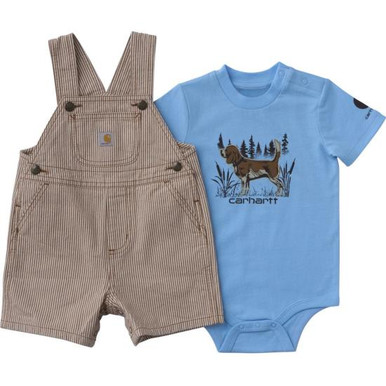 Carhartt Infant Boys Short Sleeve Bodysuit and Brown Stripe Shortall Set