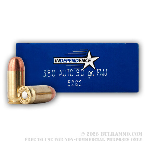 50 Rounds of .380 ACP Ammo by Independence - 90gr FMJ
