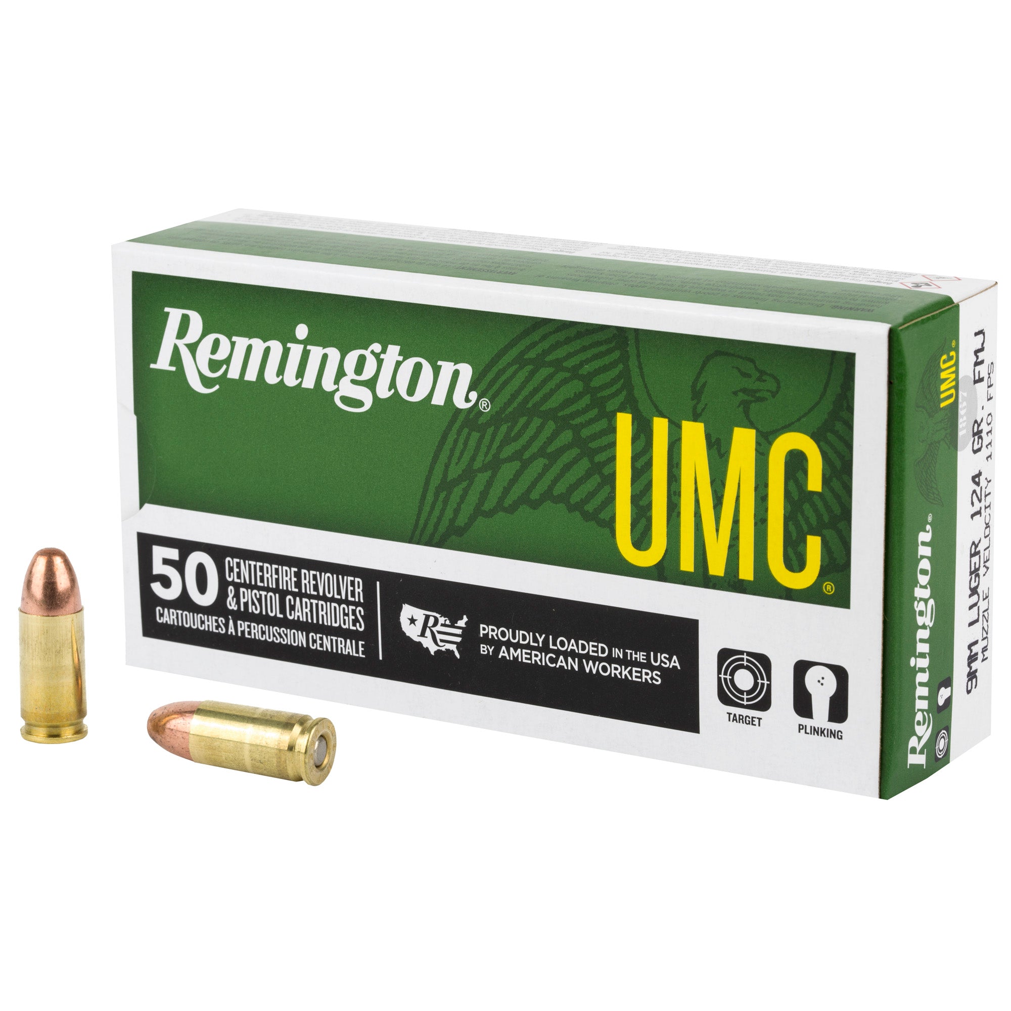 Remington 9mm Luger UMC 124gr FMJ Ammo 1100 FPS