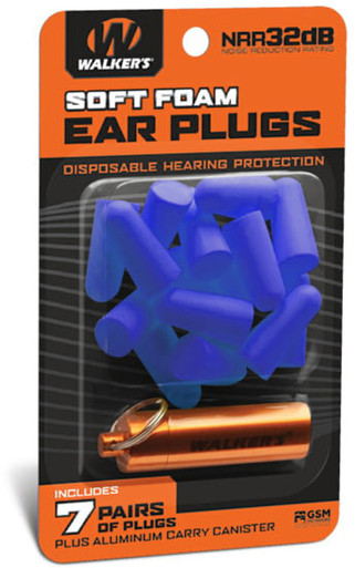Walker's Blue Foam Ear Plug w/Aluminum Carry Canister - 7 Pairs
