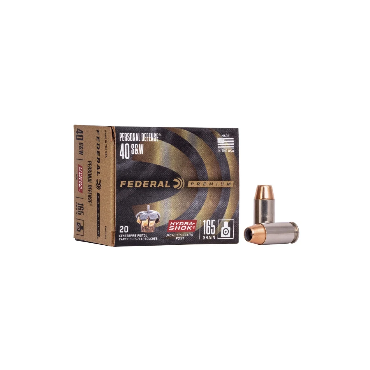 Federal, Hydra-Shok, 40S&W, 165 Grain, Hollow Point, 20 Round Box