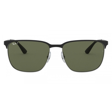 Ray-Ban Square Sunglasses – Black on Silver/Green Polarized