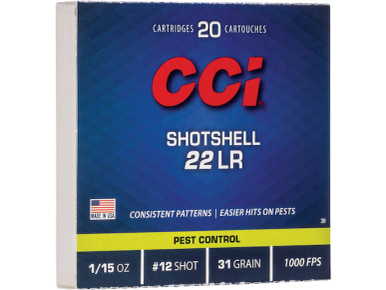 CCI .22 LR Shotshell Ammunition, 31-Grain #12 Shot, 20 Rounds