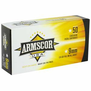 Armscor FAC94 Pistol9mm Luger 124 gr Full Metal Jacket (FMJ) 50 Bx/ 20 Cs