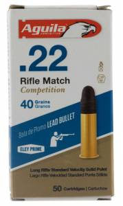 Aguila 1B220518 Match22 LR 40 gr Lead Solid Point 50 Bx/ 20 Cs