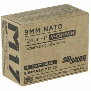Sig Sauer E9MMA2PM1720 Elite V-Crown9mm Luger +P 124 gr Jacketed Hollow Point (JHP) 20 Bx/ 10 Cs