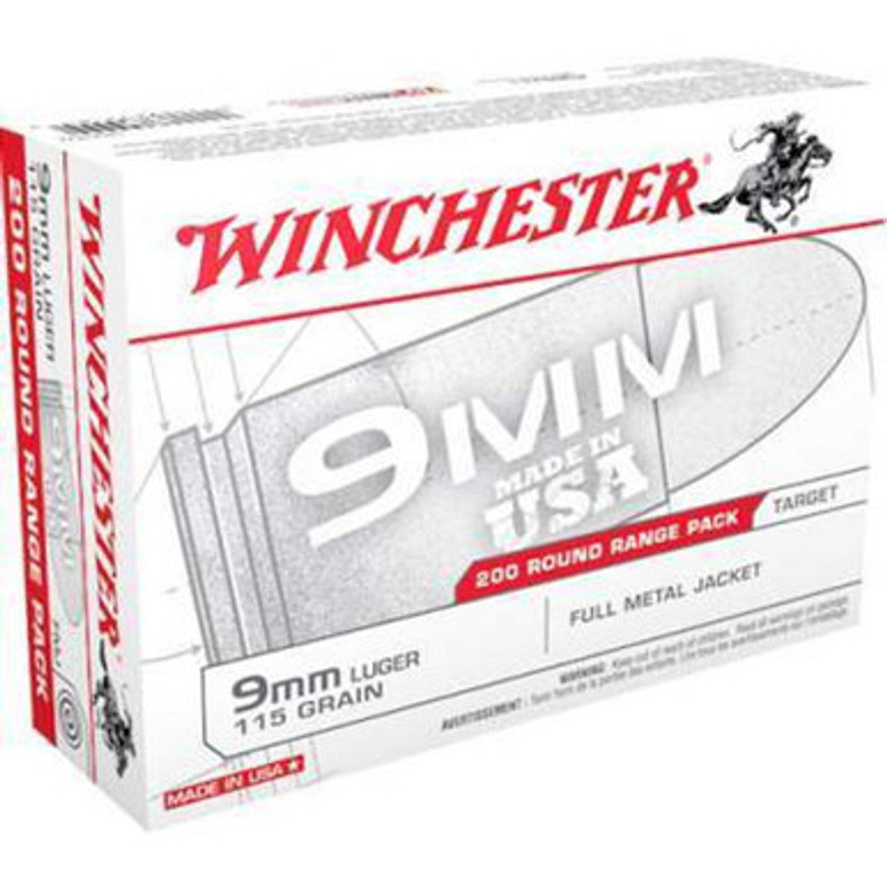 Winchester 9mm 115gr FMJ Ammo 1190 FPS